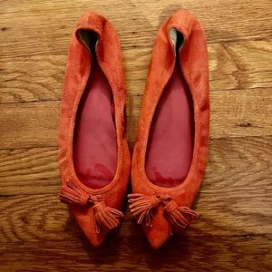 BRAND NEW! J. Crew tassel suede pointy flats - color: papaya